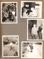 Susan and castor bean. Susan and Lida May. Susan in 6122 dining room. Sheri on bike in yard. Susan and Paul Blum on sidewalk