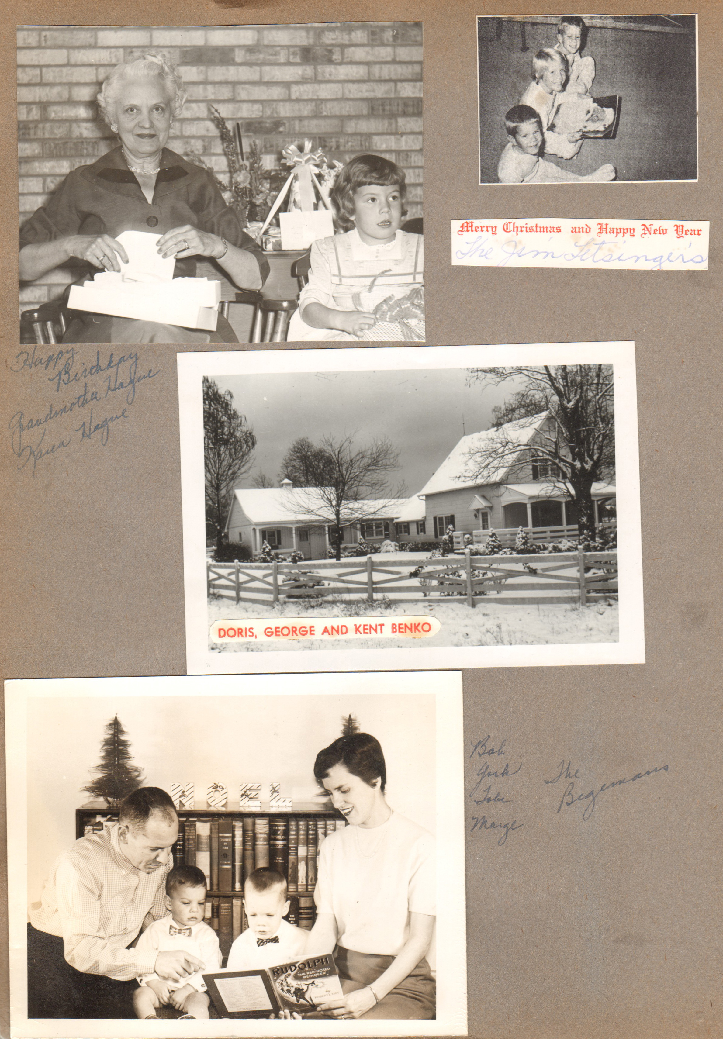 Happy Birthday Helen Hague and Karen Hague. Christmas card Doris, George and Kent Benko/ Christmas photo The Begemans