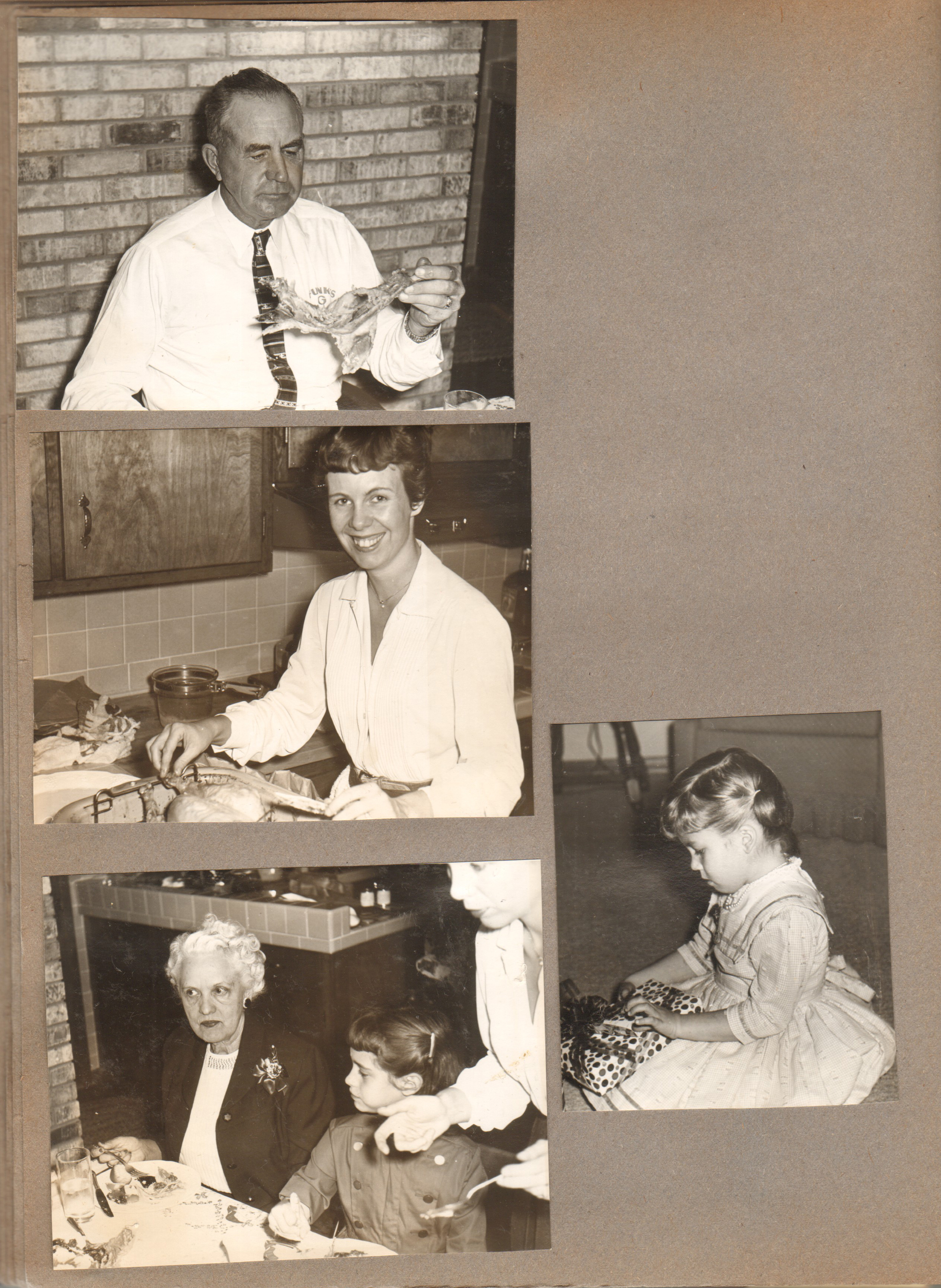 Christmas Dinner - Girstle turkey leg (Funks G Hybrid dress shirt), Patty, Helen and Susan. Karen with package.