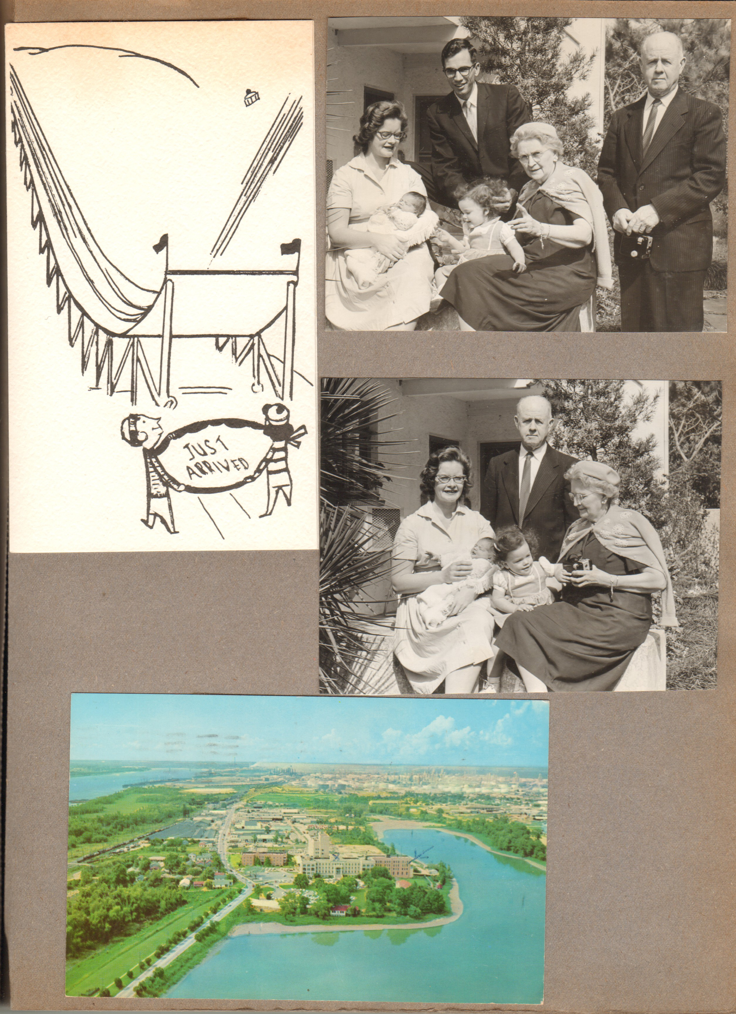 Baby Announcement - Van Eenenaam. Helen, Carole, Bill, Cindy, Vonnie, Curt. Postcard of Baton Rouge hospital room