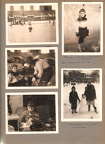 Susan and Rosemary ice skating at coliseum. Sandy and Susan make Mickey Mouse snowman. Susan in living room chair writing