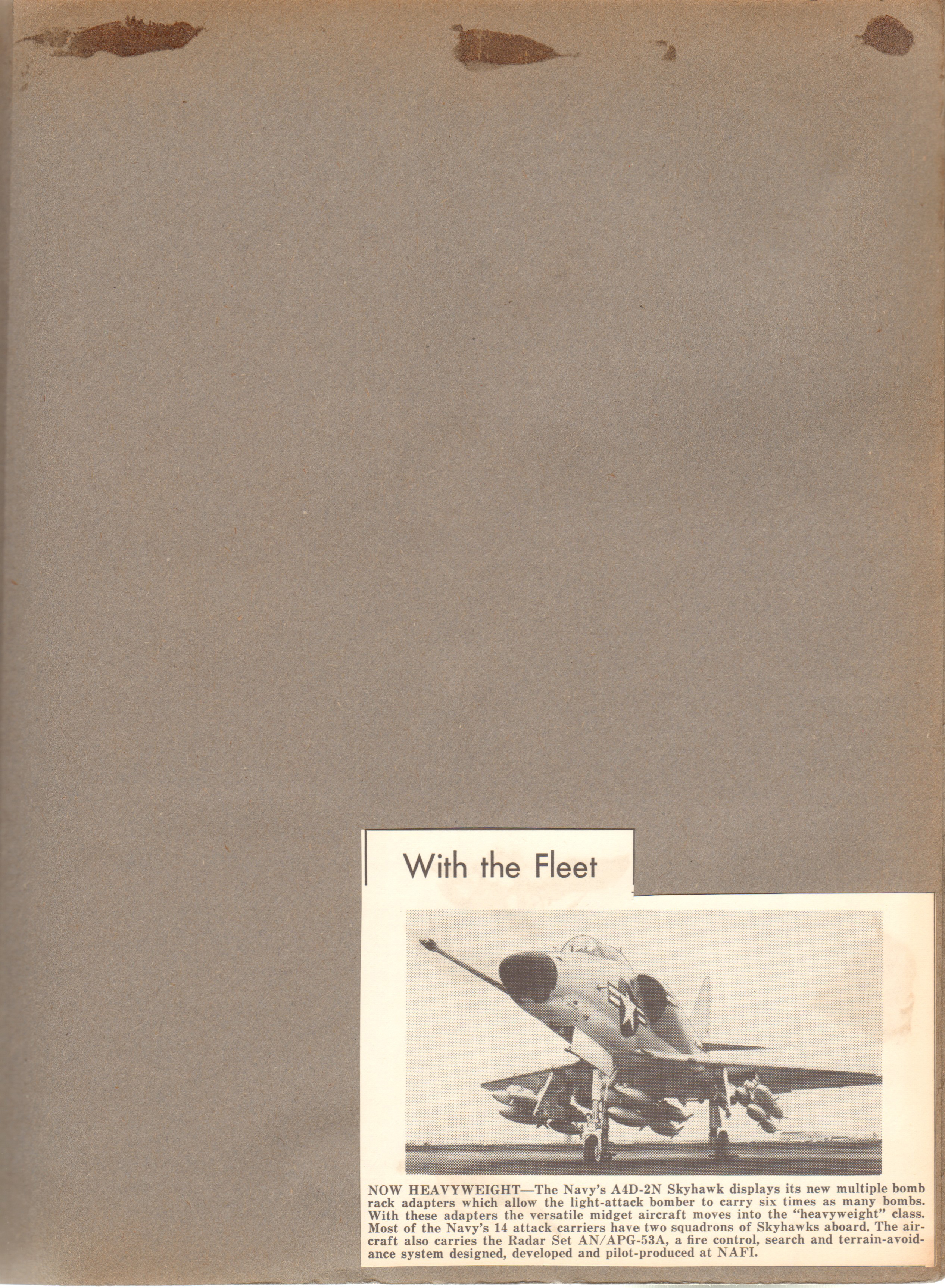 clipping from NAFI Beamrider - Navy's A4D-2N Skyhawk carries radar set AN/APG-53A