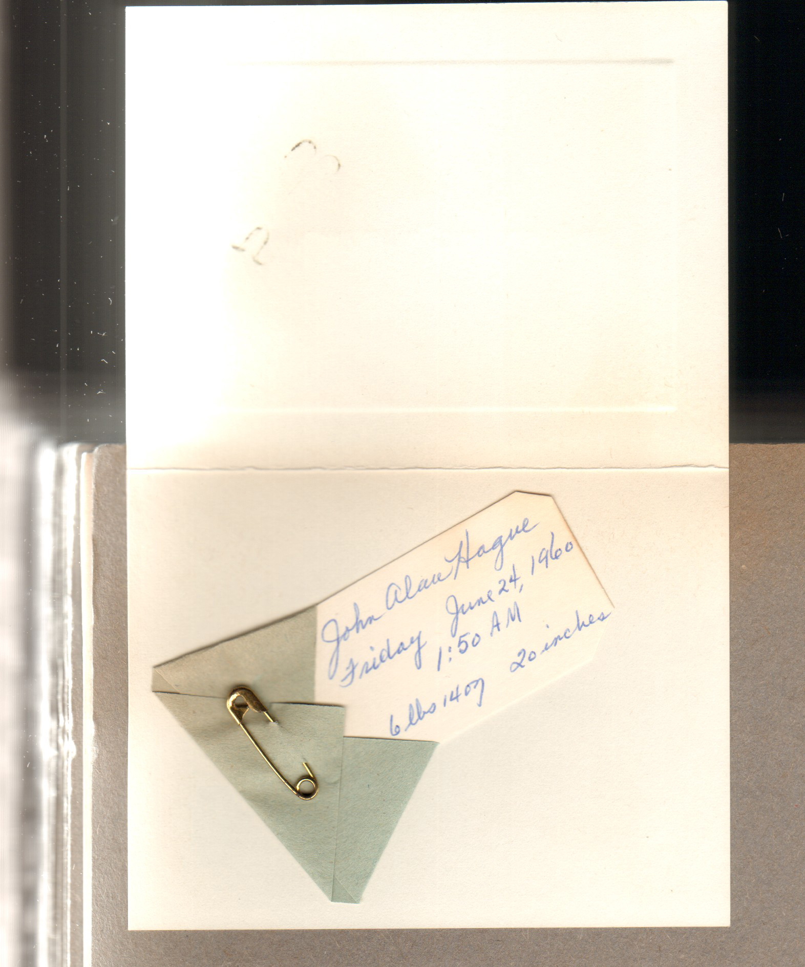 Birth announcement - John Alan Hague - inside.