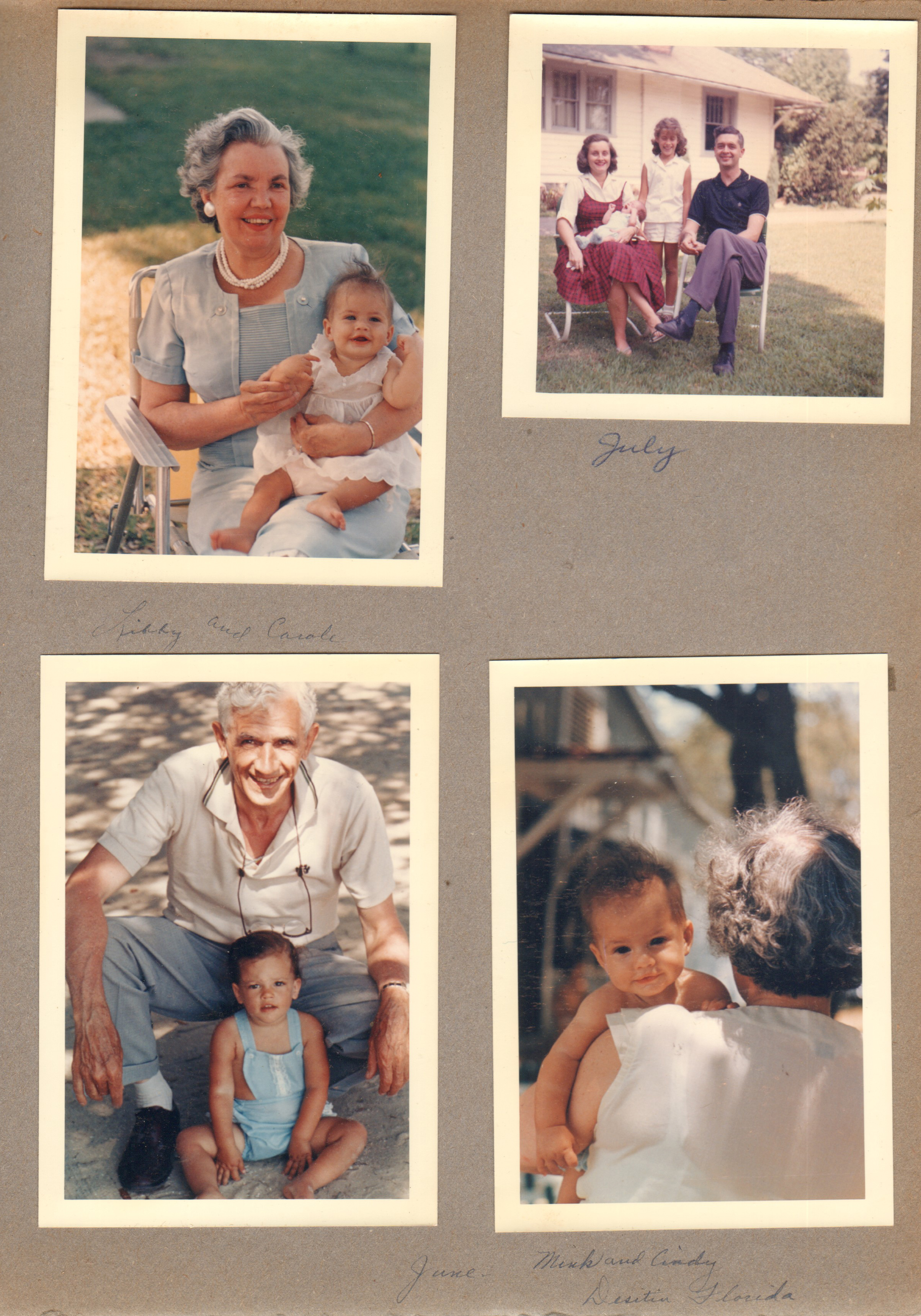 Libby and Carole. Destin Florida. 6122 yard Rosemary, Alan, Susan, John in July 1960