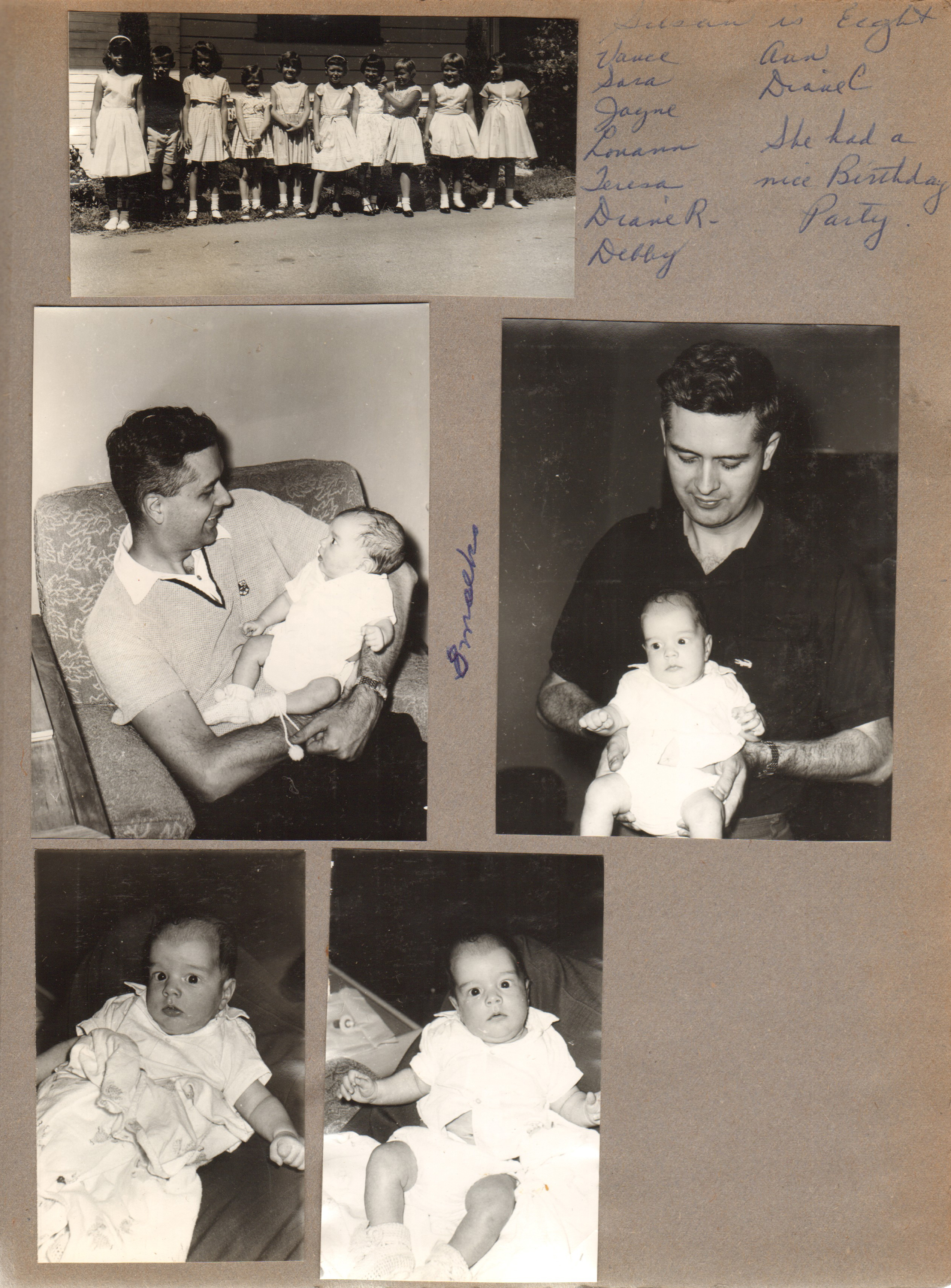 Baby pictures Alan - John. Susan is eight - Susan, Vance, Sara, Jayne, Louann, Teresa, Diane R. Debby, Ann, Diane C.