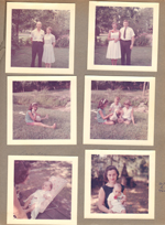 Color photos - Earl and Bev Sheets. Ivan and Jo Taylor Susan with duck by a creek? Rosemary and Alan