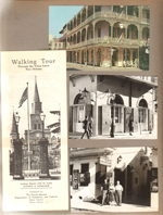 Pamphlet Walking Tour New Orleans. Postcard. Court of the Two Sisters - John, Rosemary and Curt. Jean Lafitte's Old Absinthe House Bourbon and Bienville Streets. 