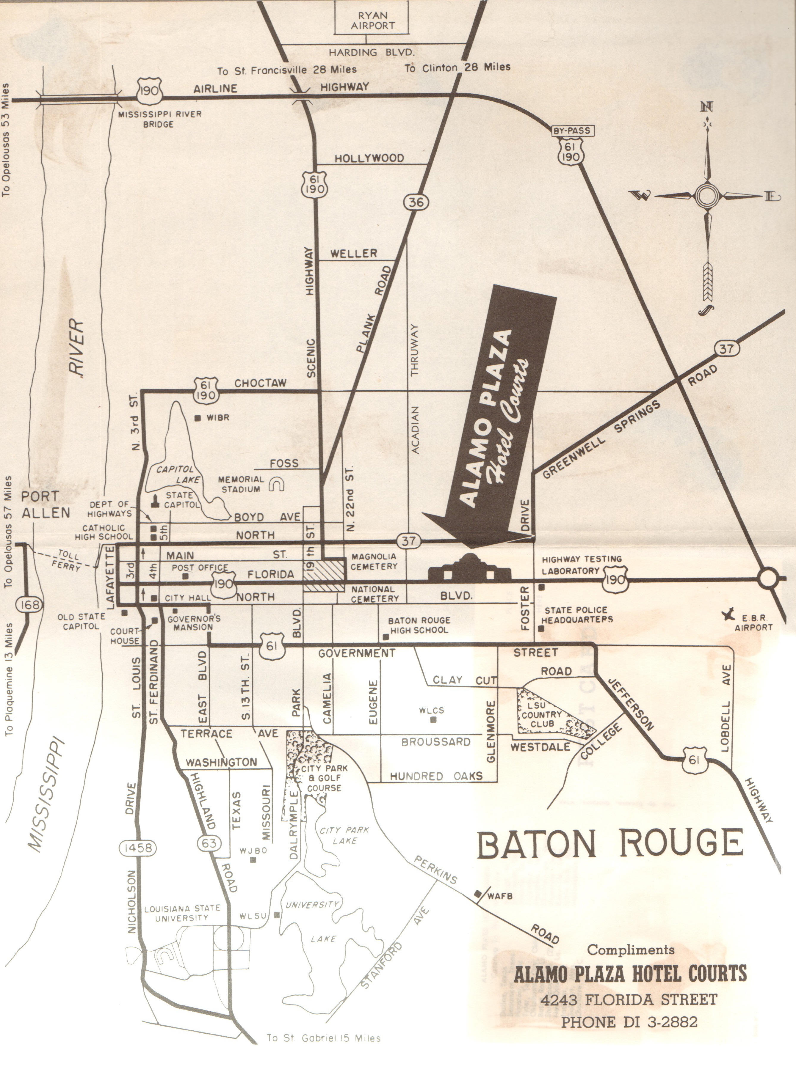 Alamo Plaza Hotel Courts map of Baton Rouge