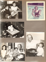 Baton Rouge - Susan reading to Cindy. Cindy in highchair. Susan, Vonnie, Alan, Curt, Cindy and Carole. Rosemary in pool with Cindy and Carole. Curt and Carole.