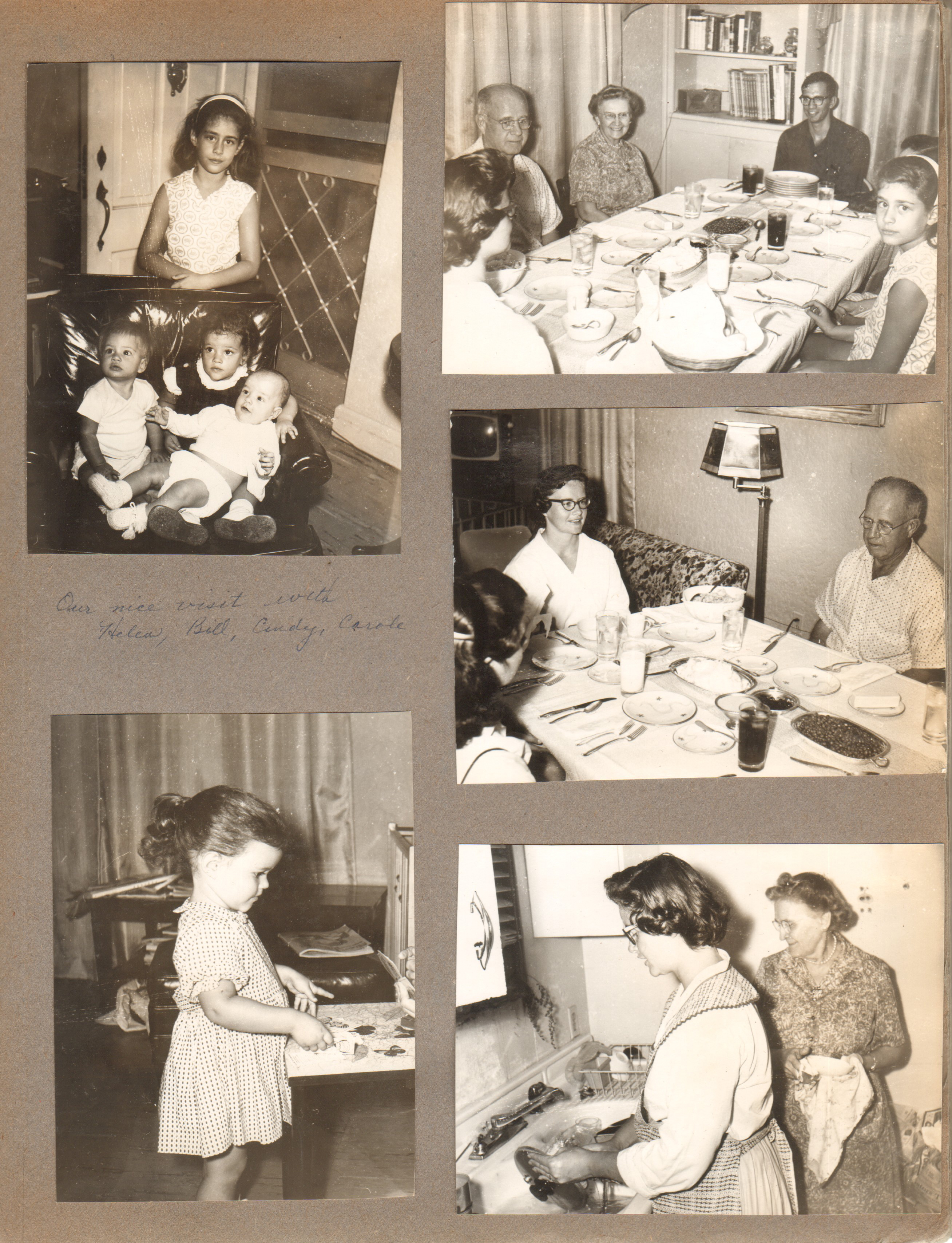 Baton Rouge - Susan, Carole, Cindy, Alan. Cindy playing. Dinner - Helen, Curt, Vonnie, Bill, Susan. Helen, Curt. Kitchen - Helen and Vonnie.