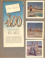 The 400 - An Invitation - hotels motels pamphlet. Color pictures - Congress Inn motel - Rosemary and John at pool. Vonnie and Curt by palm trees.