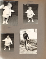 Baby pictures Alan. John wearing bomber jacket with Alan in stroller in driveway 6122