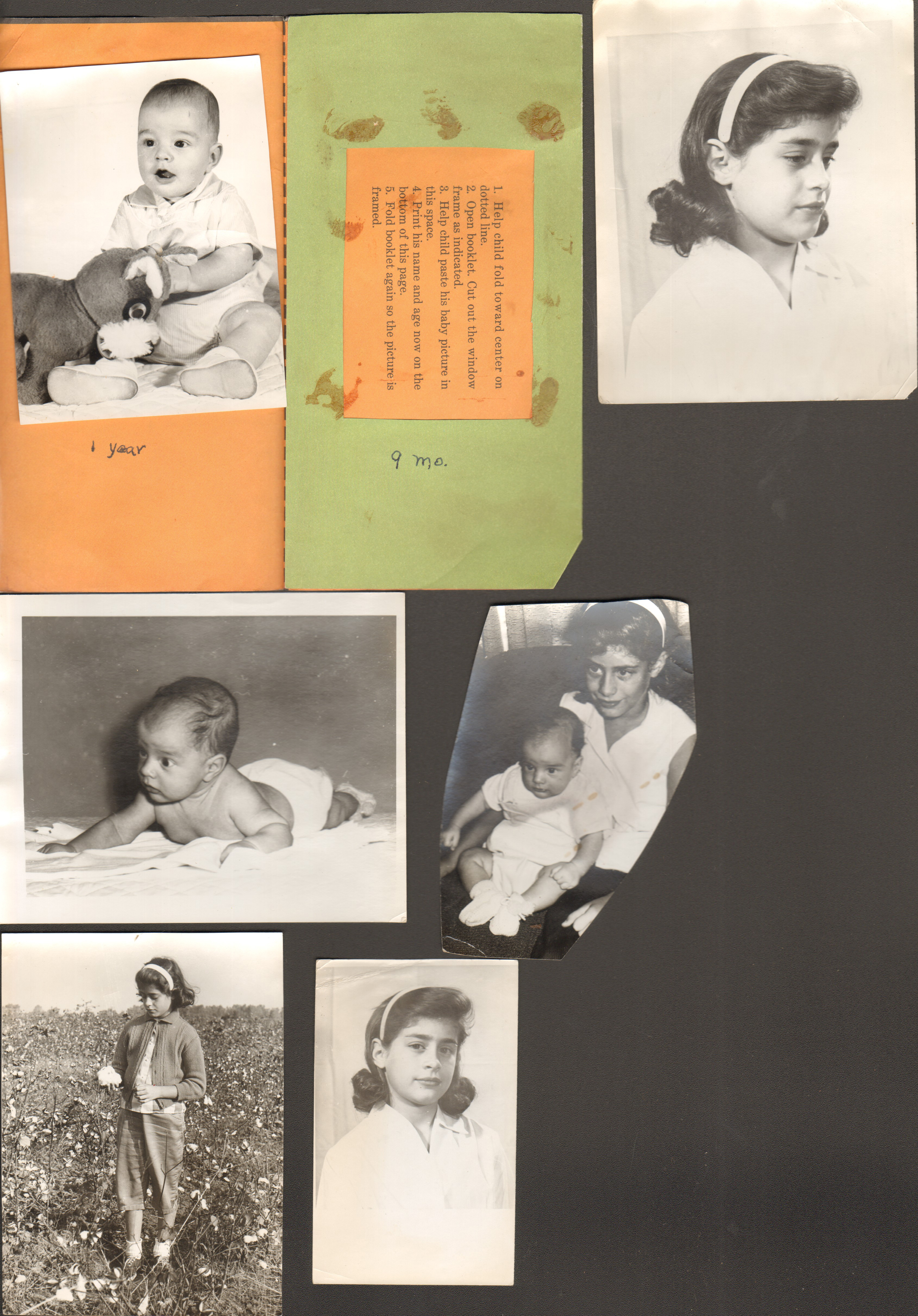 loose pictures - Alan 1 year. odd baby instructions. Susan portrait. Susan cotton field.
