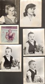 loose pictures - Carole. Susan. Rosemary in pool with Cindy and Carole. Alan portraits with stuffed dog. 