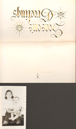 Christmas card from envelope. Portrait Susan and Alan