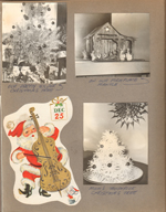 6122 - our pretty silver Christmas Tree. Creche on fireplace mantle. Santa cutout. Mom's toothpick Christmas Tree.