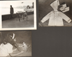 loose photos - no idea, boy on horse racing bike. Rosemary's hand-made baby outfit. Susan and Princess