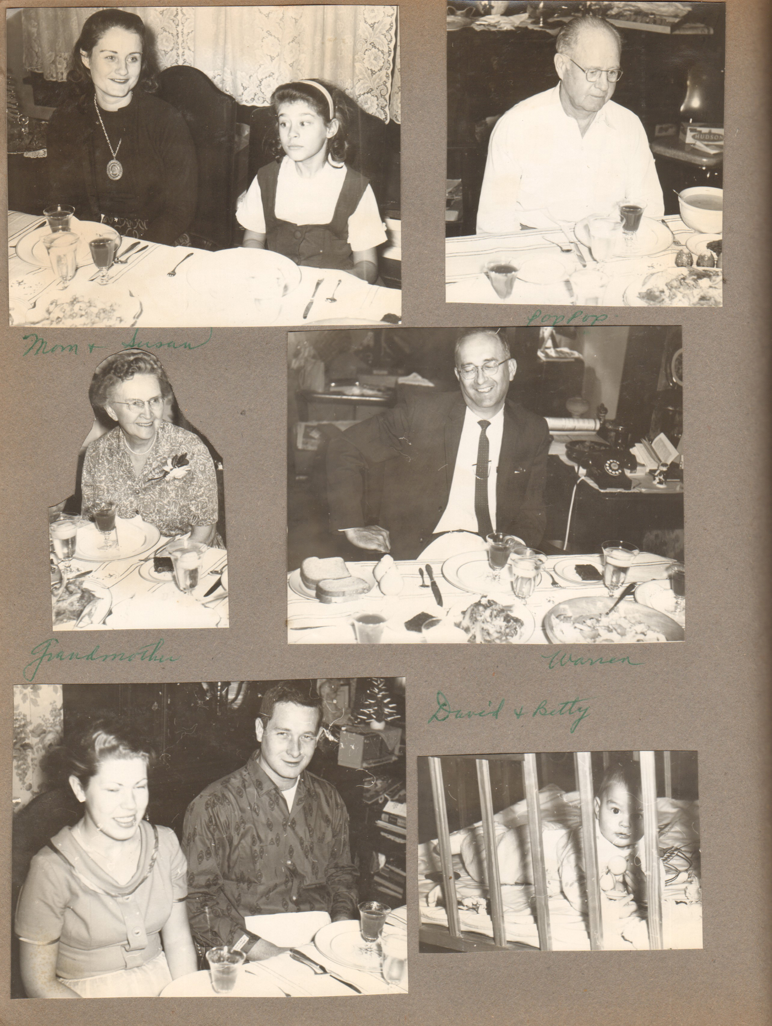 at 3845 Capitol - Rosemary and Susan. Curt, Vonnie. Warren. Betty and Dave. Alan in crib