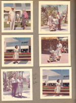 Hollywood Beach - Neptune - couple (no idea) Grant David is back (owner), Rosemary at outdoor mall, maybe Miami. Ruth and Bill Salter. Rosemary, Alan, Susan and John. Rosemary with Alan in stroller in front of stores. 