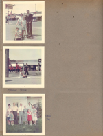 Alan, Rosemary, Susan and John and Princess in parking lot of Haag Drugs on Broad Ripple Avenue. Susan and Princess sitting on sidewalk watching parade.  Fathers Day at 8815 Haverstick - Patty, Eddie and Karen, Glen, Girstle, Helen, Susan, John, Rosemary and Alan in yard.