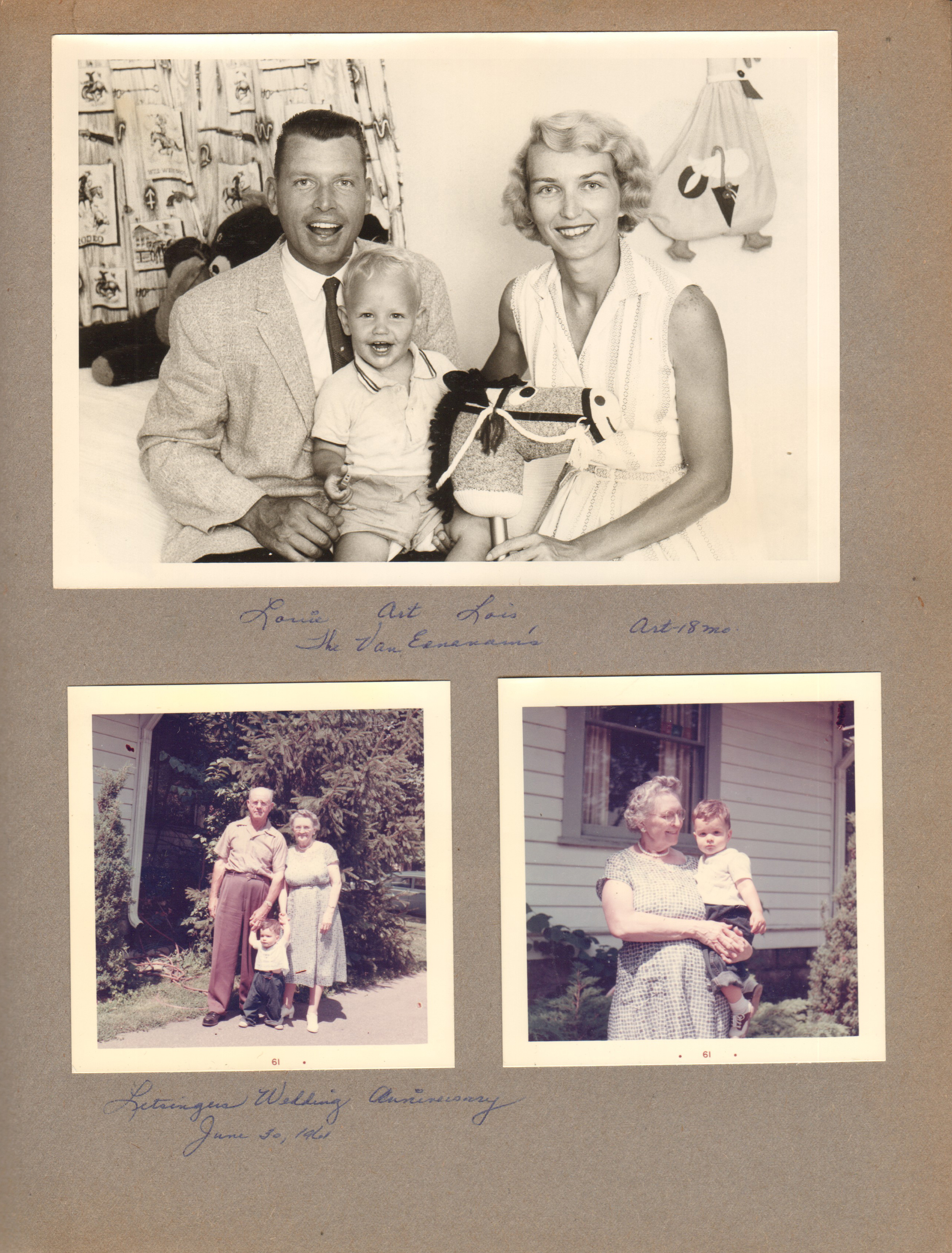 The Van Eenenaams. Curt and Vonnie wedding anniversary June 30 1961, Vonnie and Alan outside.