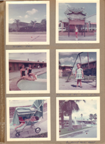 Houston, Texas - Western Skies Motel. Susan at giant crab sign. Rosemary and Helen at pool. 1916 Carroll #3 Houston. Cindy. Alan sleeping. Crestwood Motel.