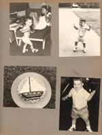 6122 living room - Alan's first steps. Susan on phone, Princess under table. Sailboat cake.