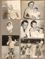 Ronnie and Vonnie. Dave, Betty, Ronnie. Alan eating. Rosemary, Mrs Harris (I think) on driveway.