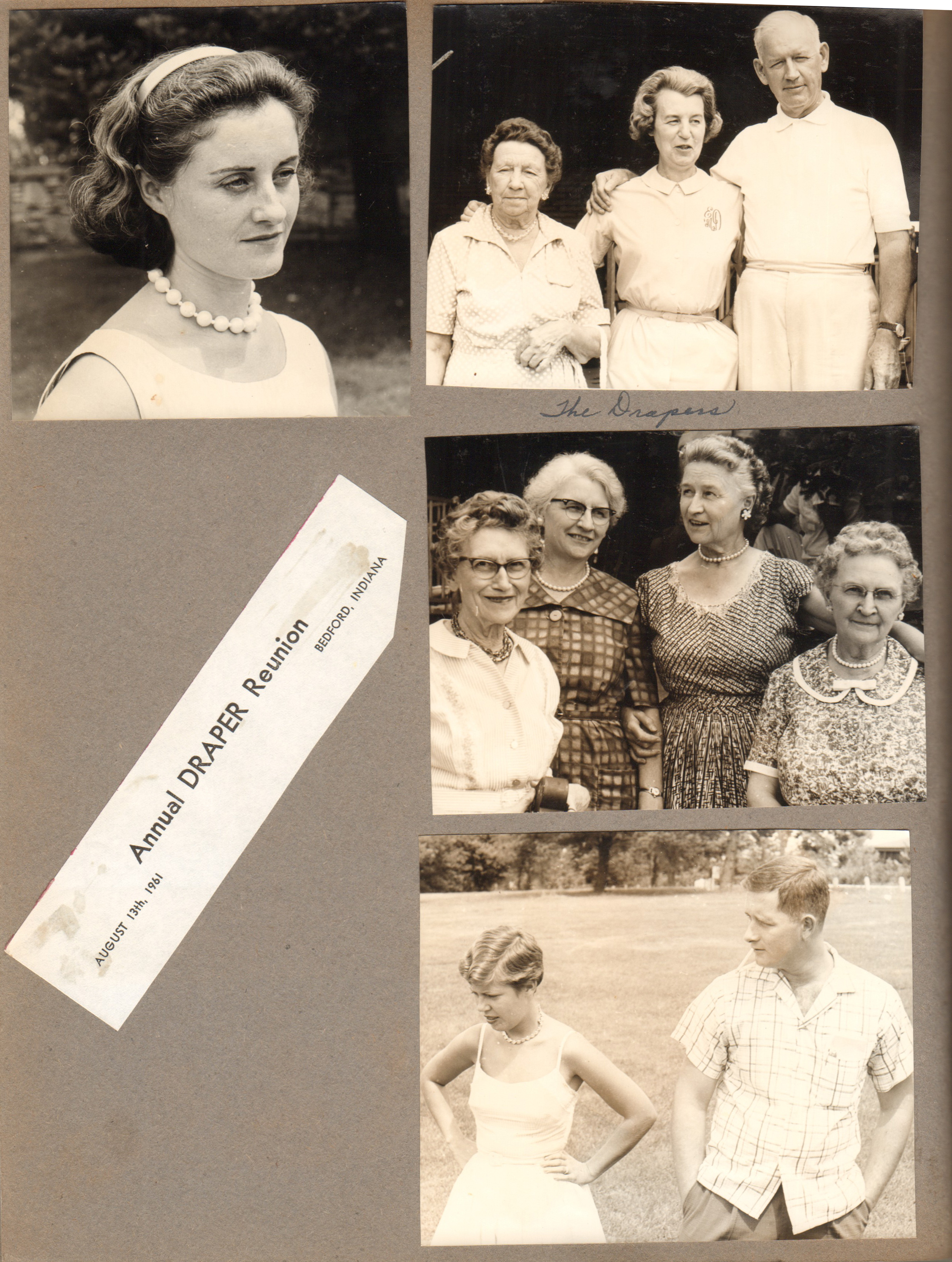 Draper Reunion Bedford 1961 - Rosemary. The Drapers. Louise?, Lida May, Florence?, Vonnie. Betty and Dave.