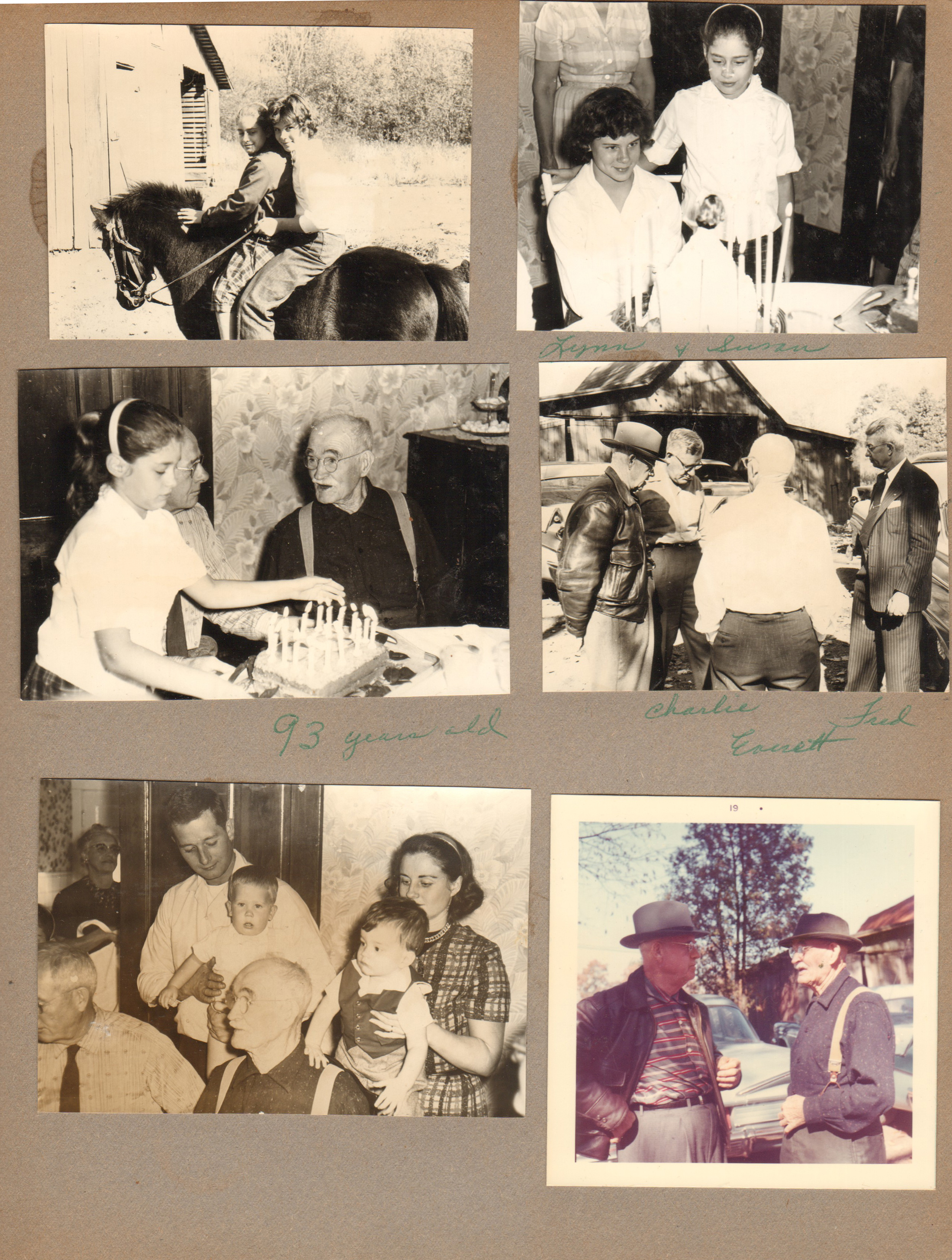 Maybe Jasonville - Susan and Lynn Letsinger on horse. Theodore is 93. Curt, Charles, Everett, Fred. Clint? Dave, Ronnie, Theodore, Alan, Rosemary. Curt and his dad Theodore.