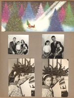 Christmas Card. Portrait John Susan Rosemary Alan. Susan Christmas stocking