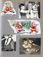 Santa cutouts. Alan, Girstle and Santa figure. Alan on toy train. Alan with Santa figure