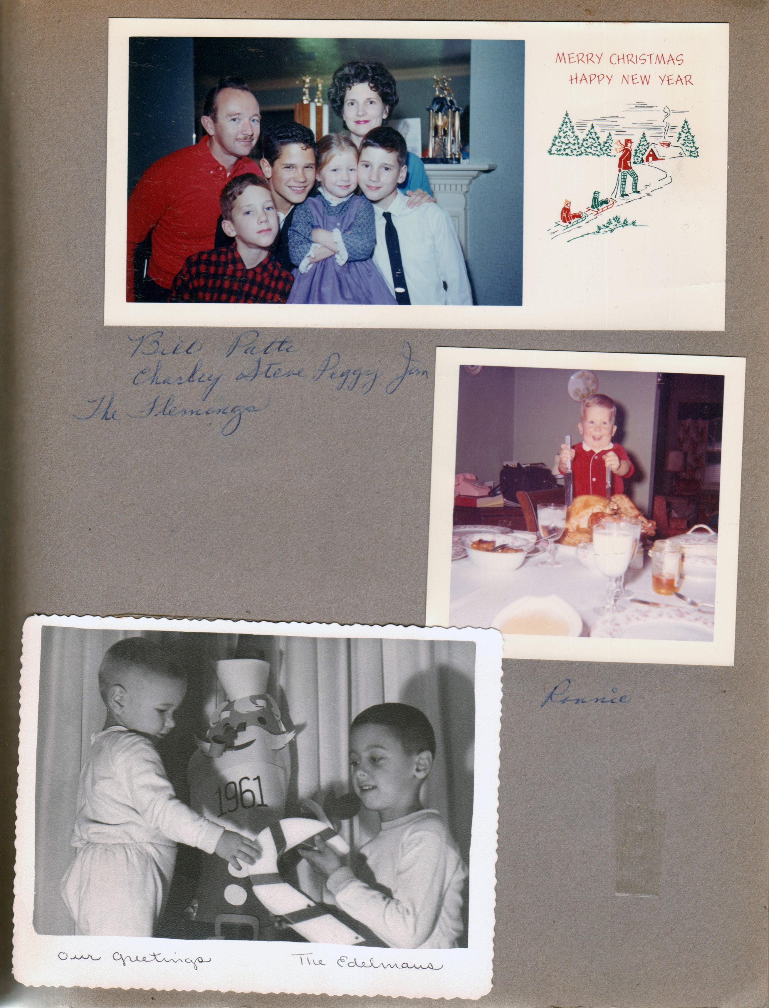 Christmas cards -  The Flemings. The Edelmans. Ronnie with turkey