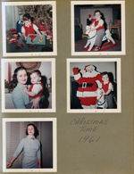 6122 Christmas - Alan with wood puzzle. Alan on rocking horse. Rosemary and Alan by mantle. Cardboard Santa and Alan. Rosemary in bedroom by louver doors