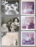 Susan baked the cake - doggie cake. Vonnie and Curt Letsinger at 3945. Vonnie and Susan at 6122. Ronnie and Curt Letsinger. Candlesticks on 6122 mantle. 