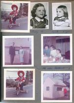 Cowboy Alan on trike. Cindy and Carole Morgan. John and Rosemary with new pink playhouse. Rosemary, Susan and Alan at 3845.