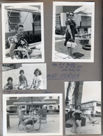 Hollywood Beach Neptune Apartments - Mrs RK Butts of Villa Park, Ill. Am, Suzanne and Susan on beach. Rosemary posing by palm tree in front of Neptune. Gwen in lounge.