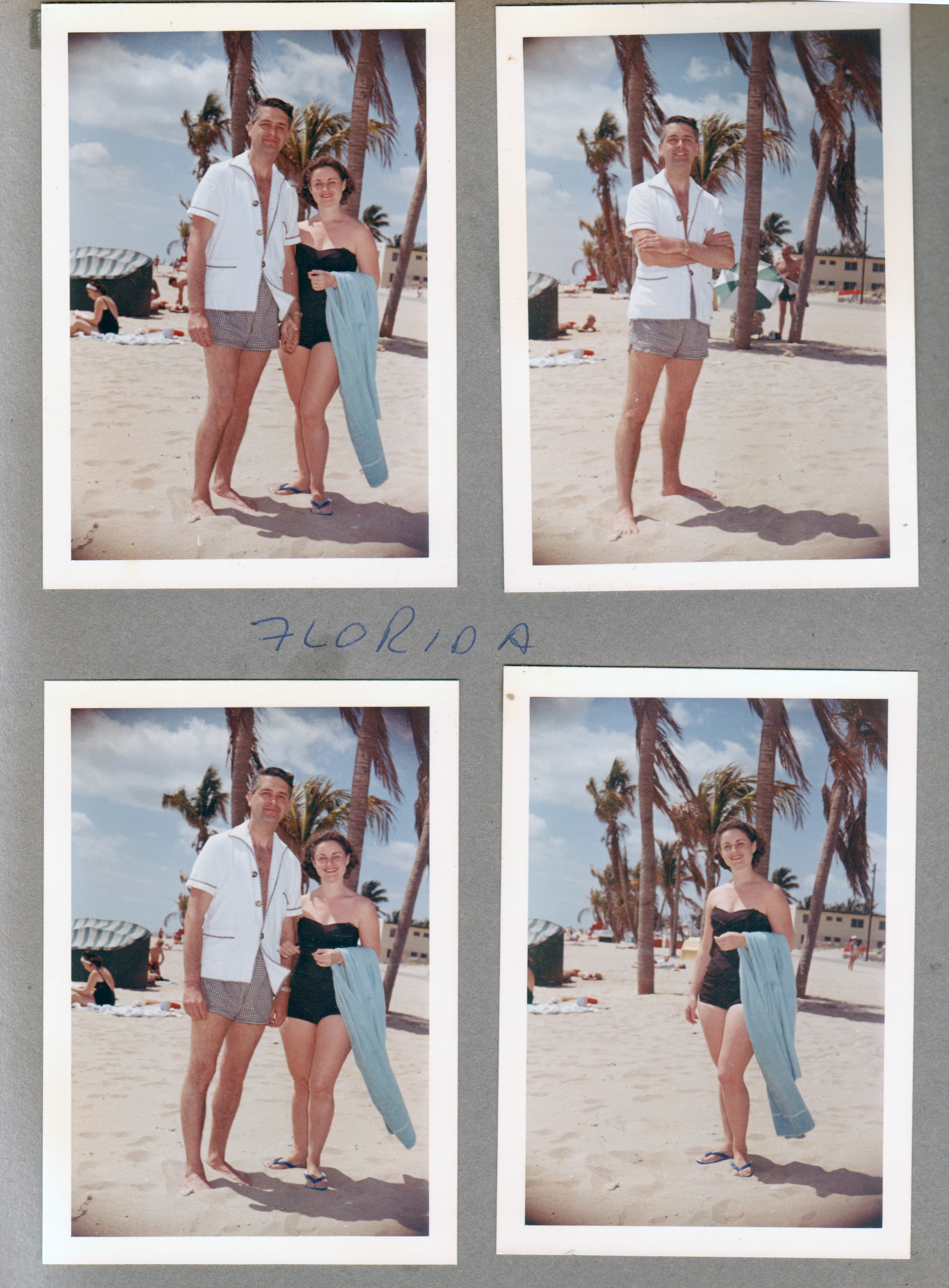 Hollywood Beach Neptune Apartments - John and Rosemary on beach by palm trees
