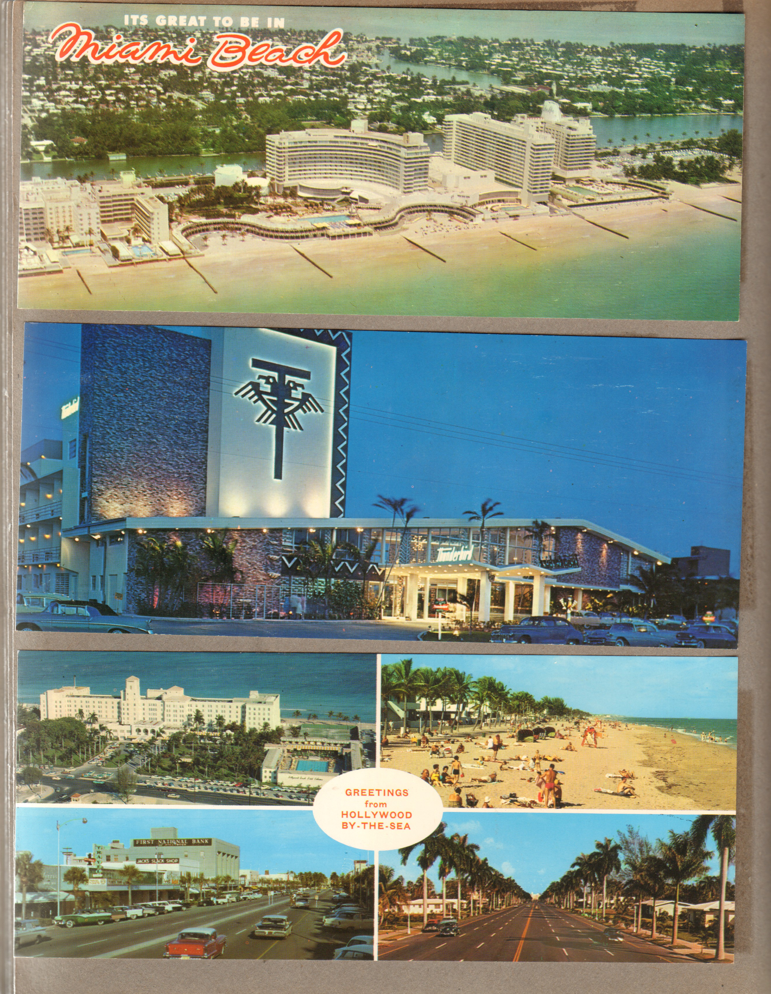 Postcards - Miami Beach. Thunderbird, Hollywood-by-the-Sea.