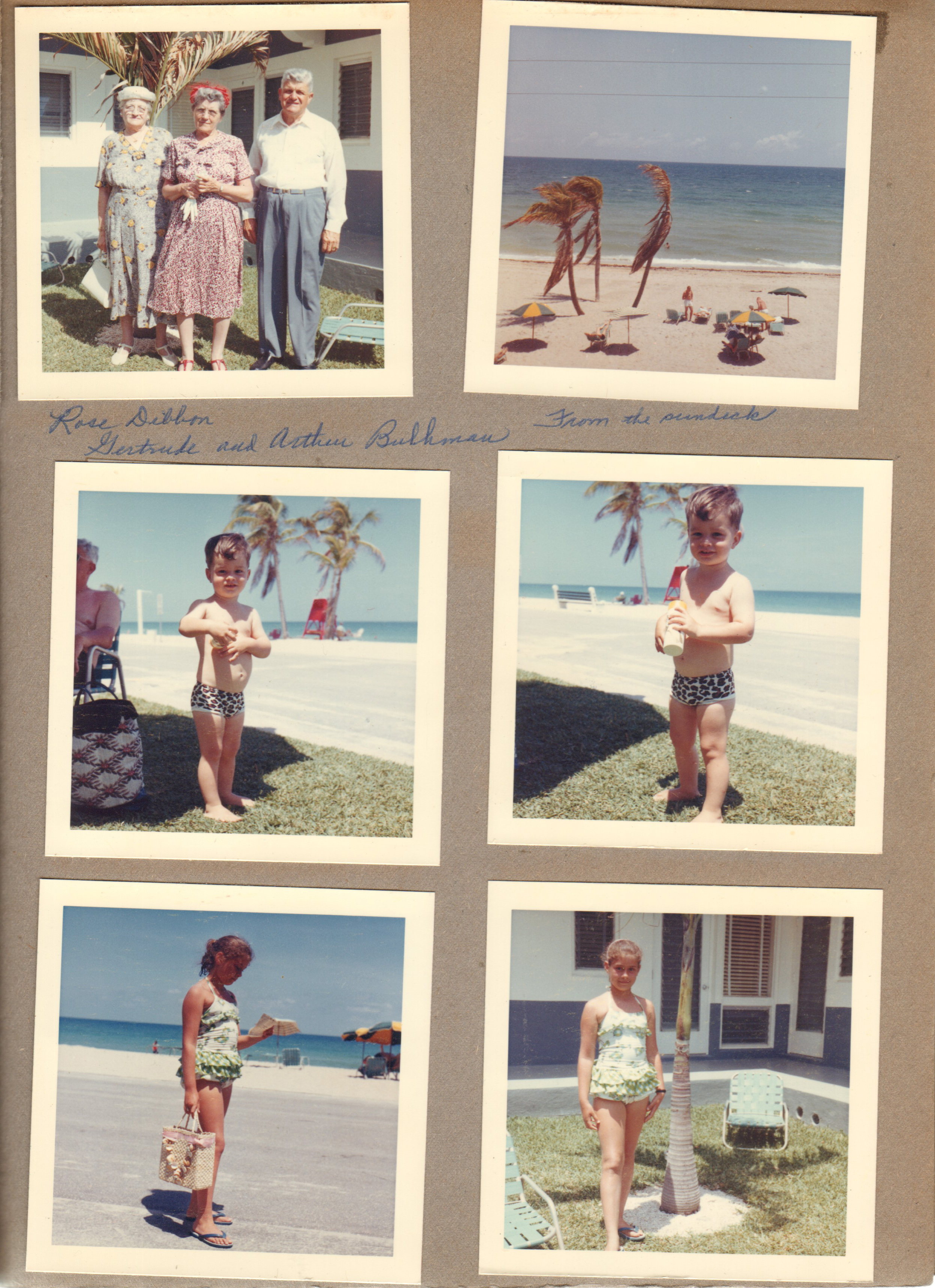 Hollywood Beach Neptune Apartments - Rose Dibbon, Gertrude and Arthur Bulhman. Beach from the Neptune sundeck. Alan in leopard swimsuit. Susan on Broadwalk and in Neptune courtyard.