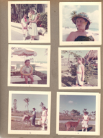 Hollywood Beach Neptune Apartments - Susan, Alan and Rosemary on Surf Road. Rosemary in palm hat. Alan with lei. Susan with deer.