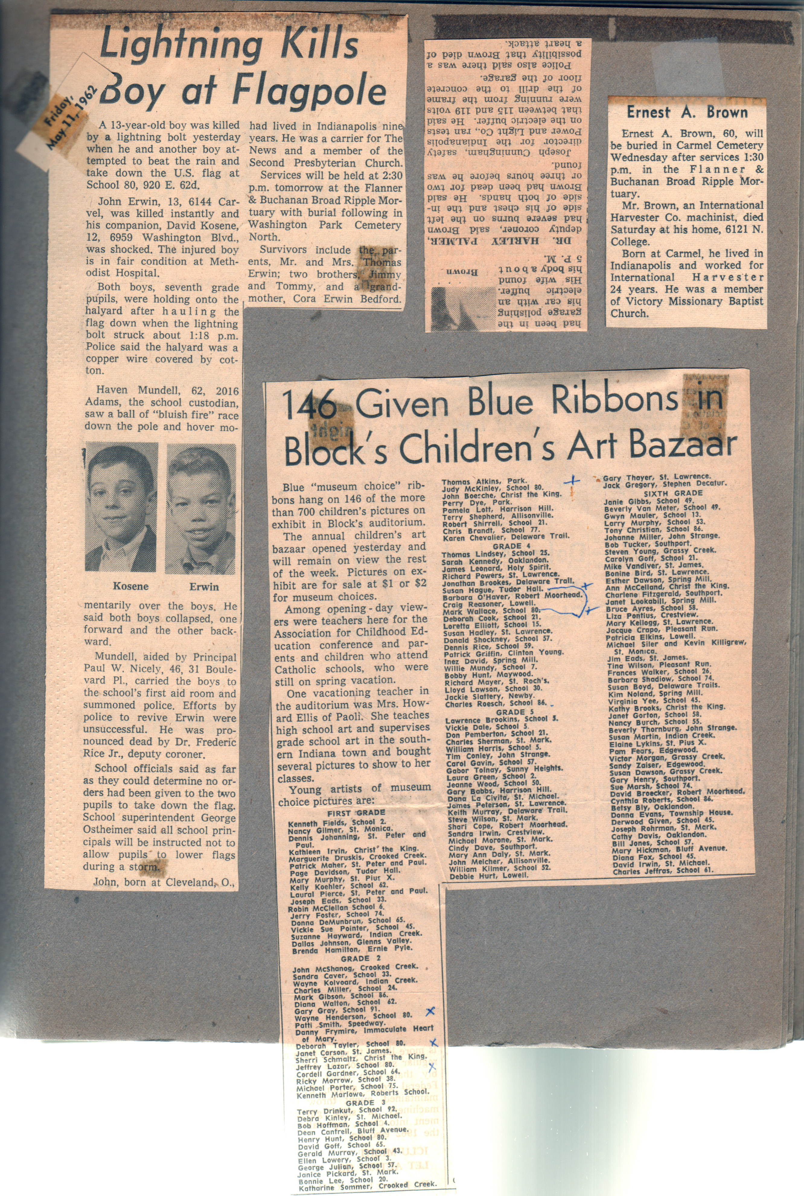 newspaper clipping - lemonade stand School 80 Mrs Melvin Jeglum, music teacher. with Leffler kids.
