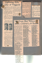 newspaper clipping - lemonade stand School 80 Mrs Melvin Jeglum, music teacher. with Leffler kids.