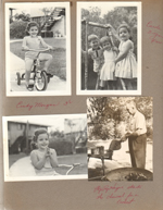 Cindy Morgan 3 1/2. Carole 2 years 4 mos. Pop Pop Hague (Girstle) starts the charcoal for a cookout.