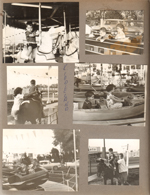 Little America Kiddieland - Alan on Merry go Round (Enco sign). Alan and Susan riding train. Riding pony (Kroger sign) Alan in boat and rocket. Pony Ride (Guarantee Auto sign)