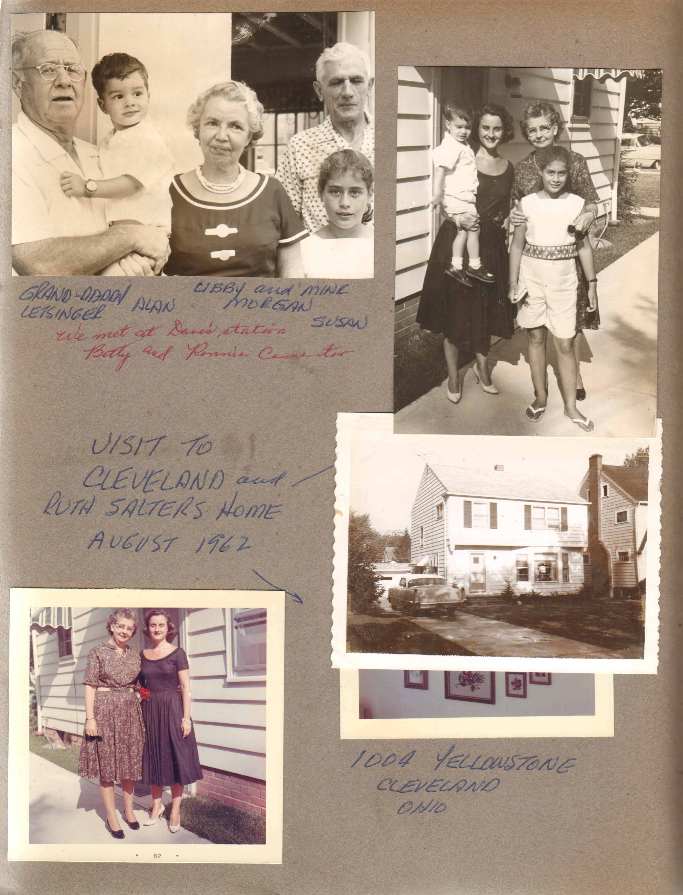 Grand-daddy (Curt) Letsinger, Alan, Libby and Mink Morgan, Susan - we met at Dave's station. Visit to Cleveland and Ruth Salter's home - Ruth and Rosemary.