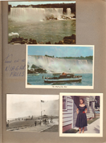 Then on to Niagra Falls - postcards American Falls and New Maid of the Mist Steamer. flagpole. Rosemary at house