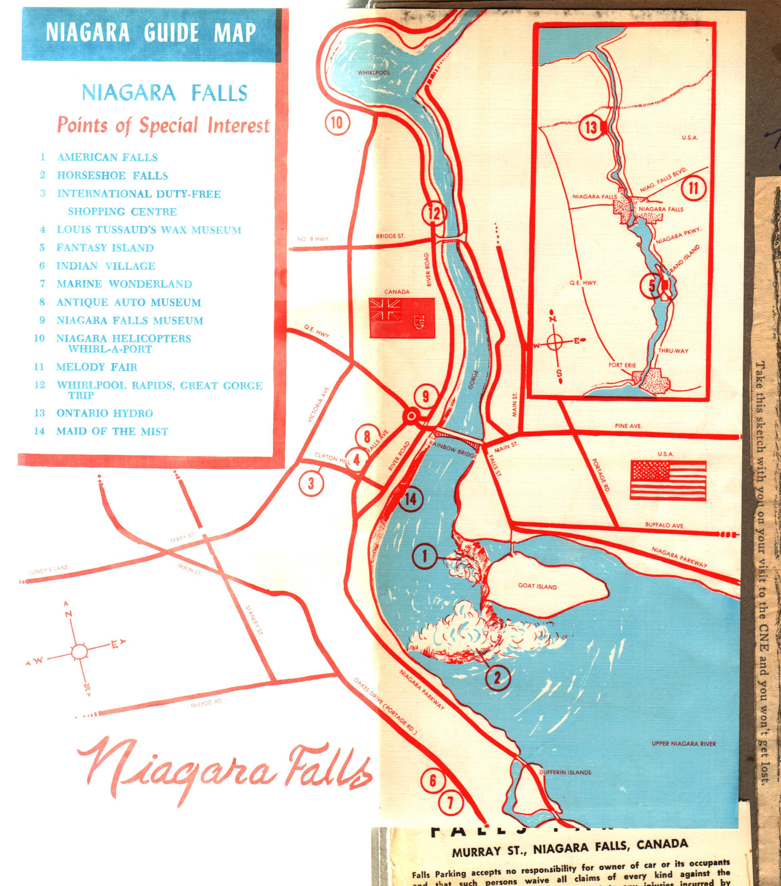 Niagra Falls Duty Free Shopping Center brochure map