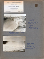Niagra Falls - business card River View Motel. American Falls from Goat Island. Horse Shoe Falls.
