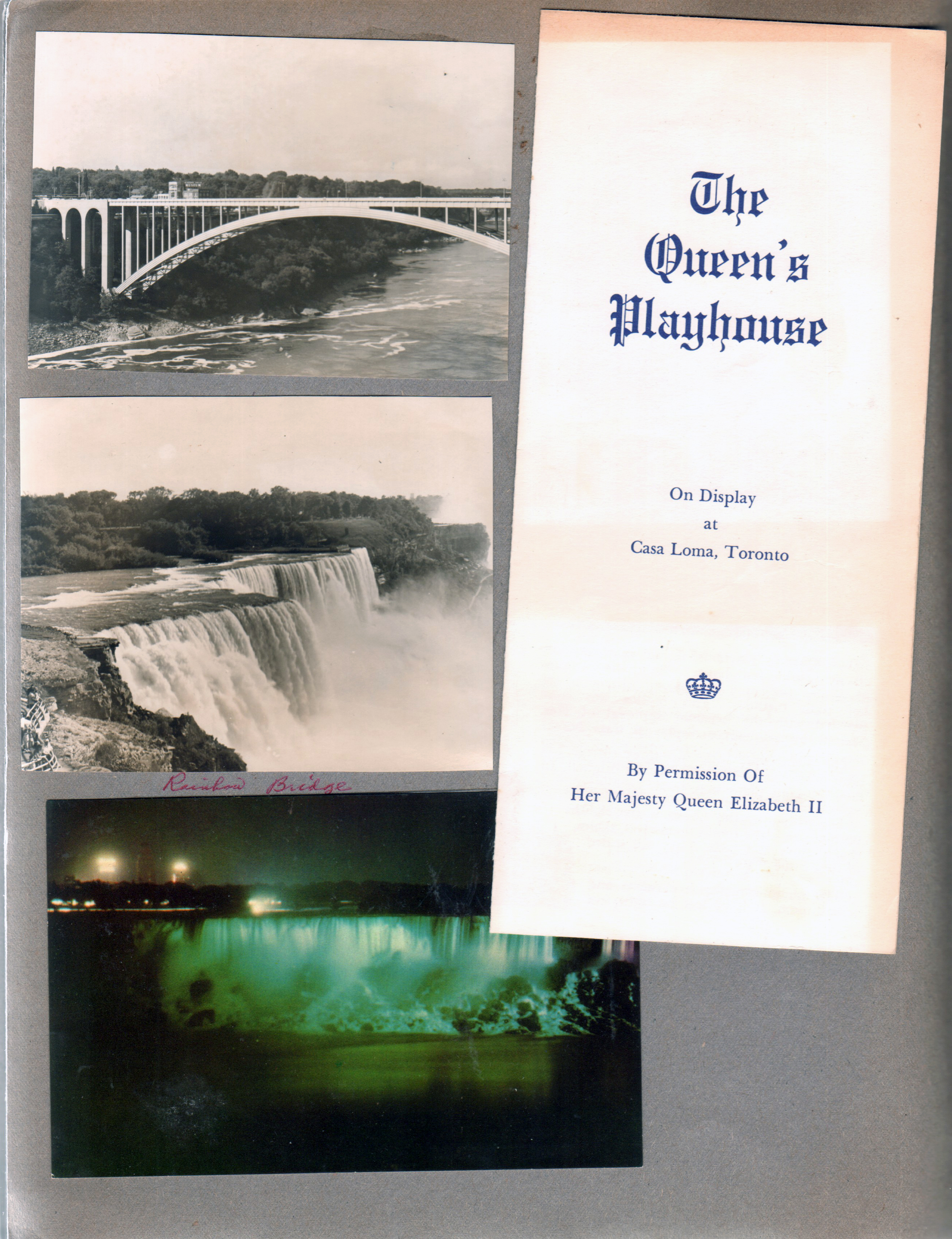 Niagra Falls - Rainbow Bridge. the Queen's Playhouse brochure.